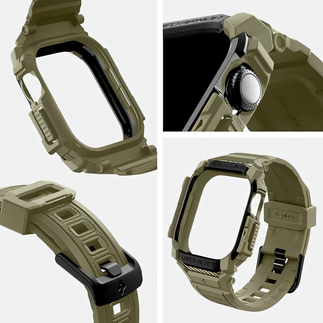 Etui z paskiem Spigen Rugged Armor Pro do Apple Watch 10 46 mm, zielone